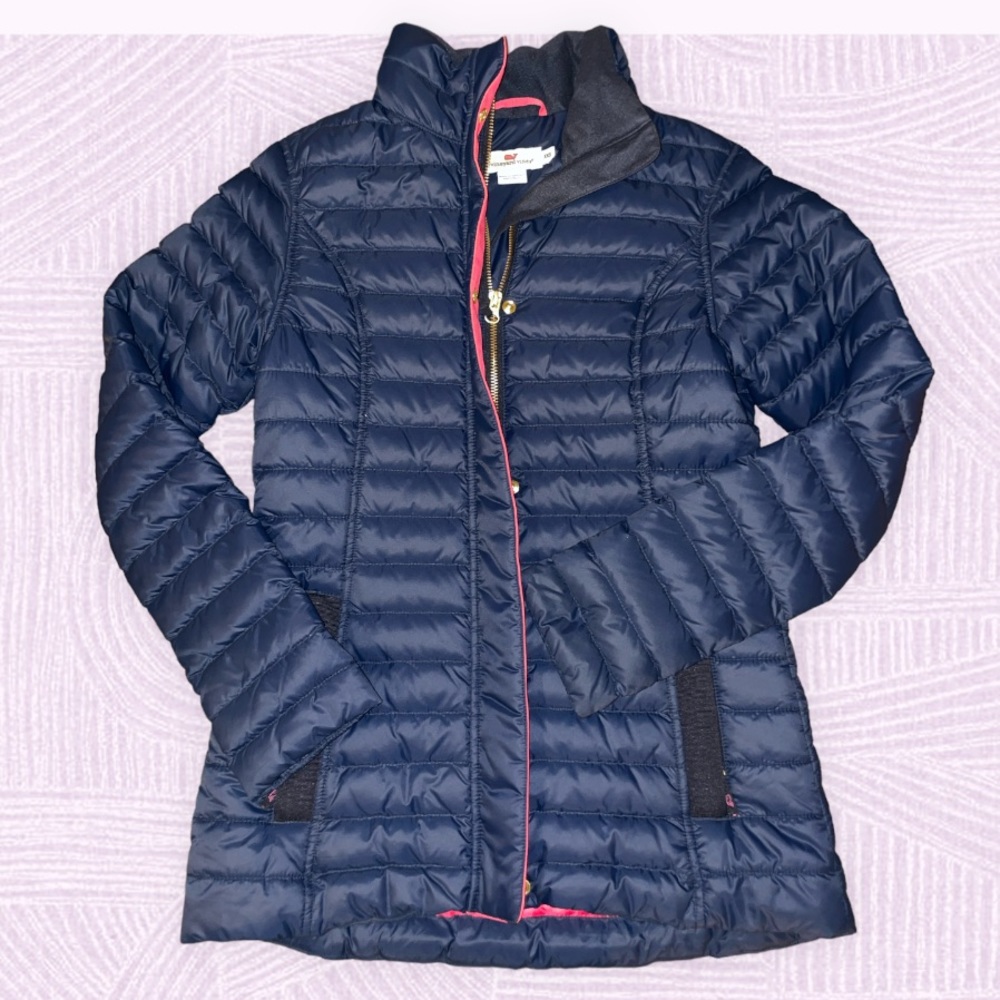 Vineyard Vines Women's Puffer Down Jacket Size XXS Navy Pink